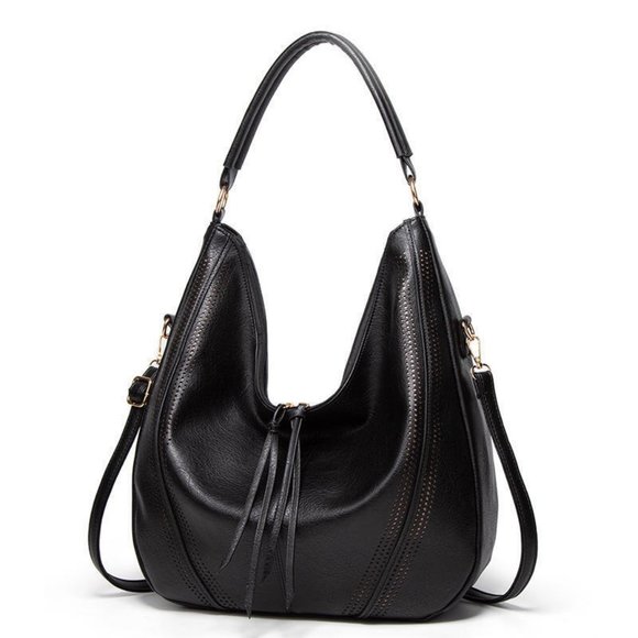 NWT Handbag Large Big Size Hobo Bag / Purse Faux Leather Black - Picture 1 of 4